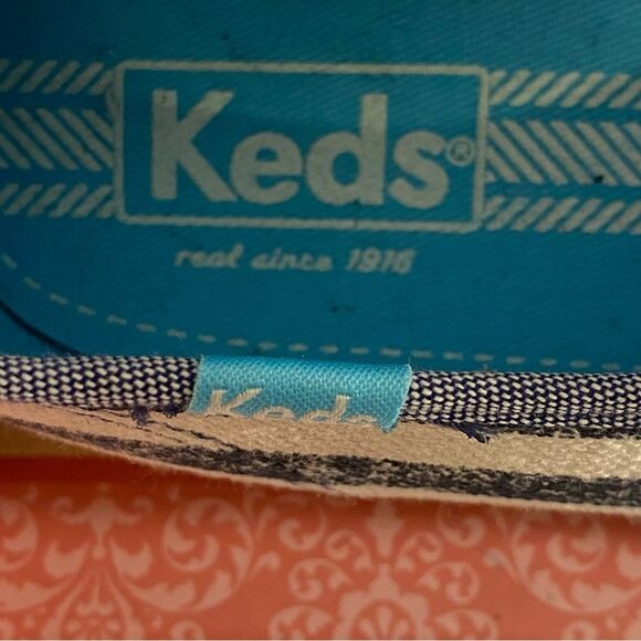 Keds Champion Washed Navy Striped Sneakers Jute Espadrille Style Soles Size 7 - Picture 8 of 9